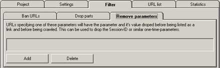 Remove parameters タブ